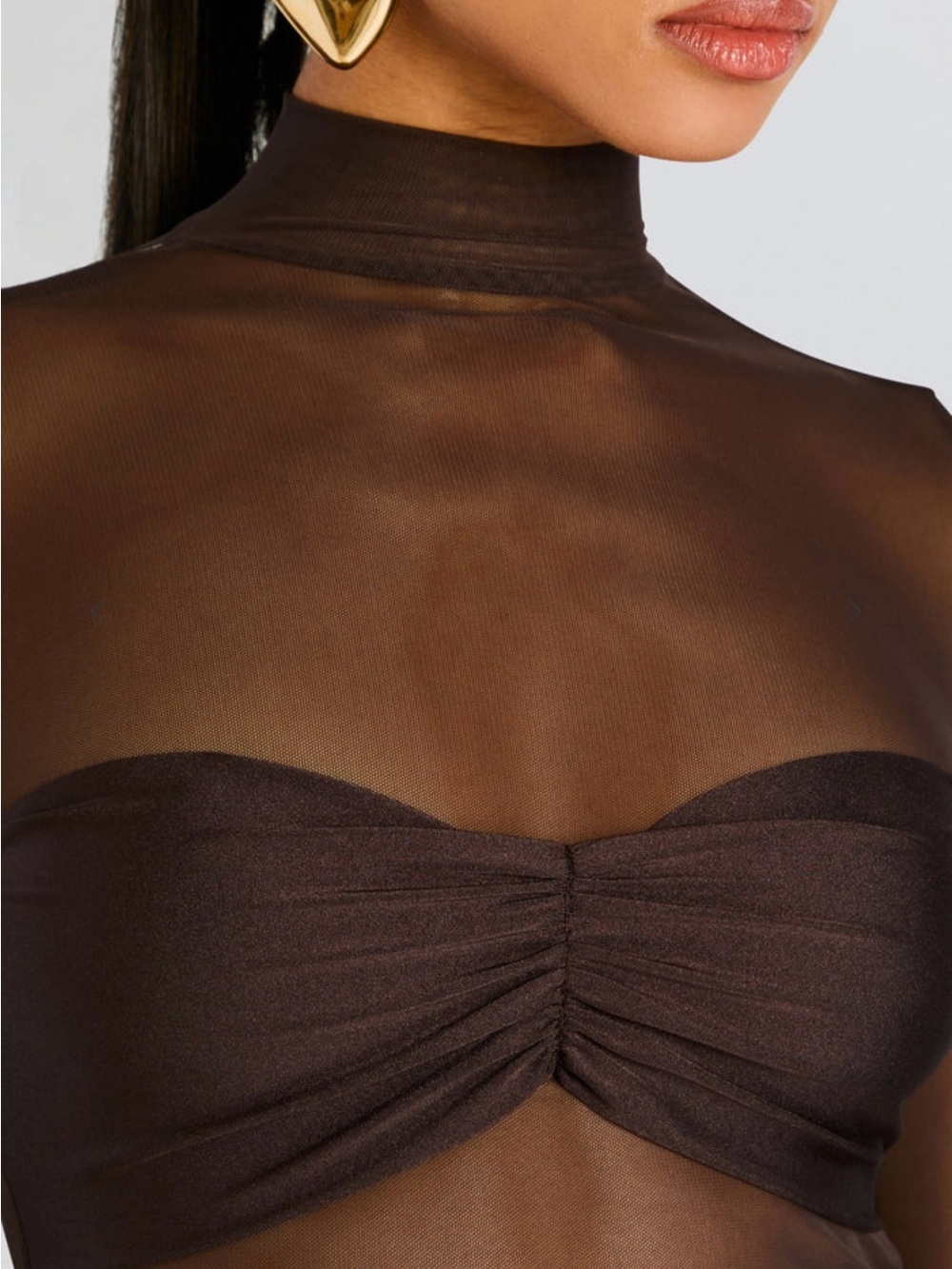 SER.O.YA Levina Mesh Ruched Maxi Dress Brown M - Picture 4 of 10